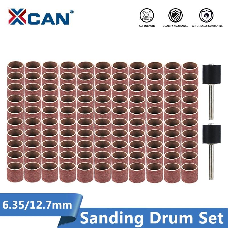 Xcanサンディングdrumセット #80 #100 #120グリット6.35ミリメートル12.7ミリメートルサンディングマンドレルドレメルロータリーツールの研磨工具サンディングバンド