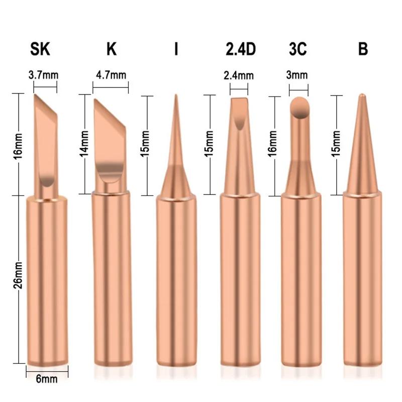 純銅製はんだごてのセット,900m,i b + k 2.4d 3c,5個,熱風ベア銅電気チップ