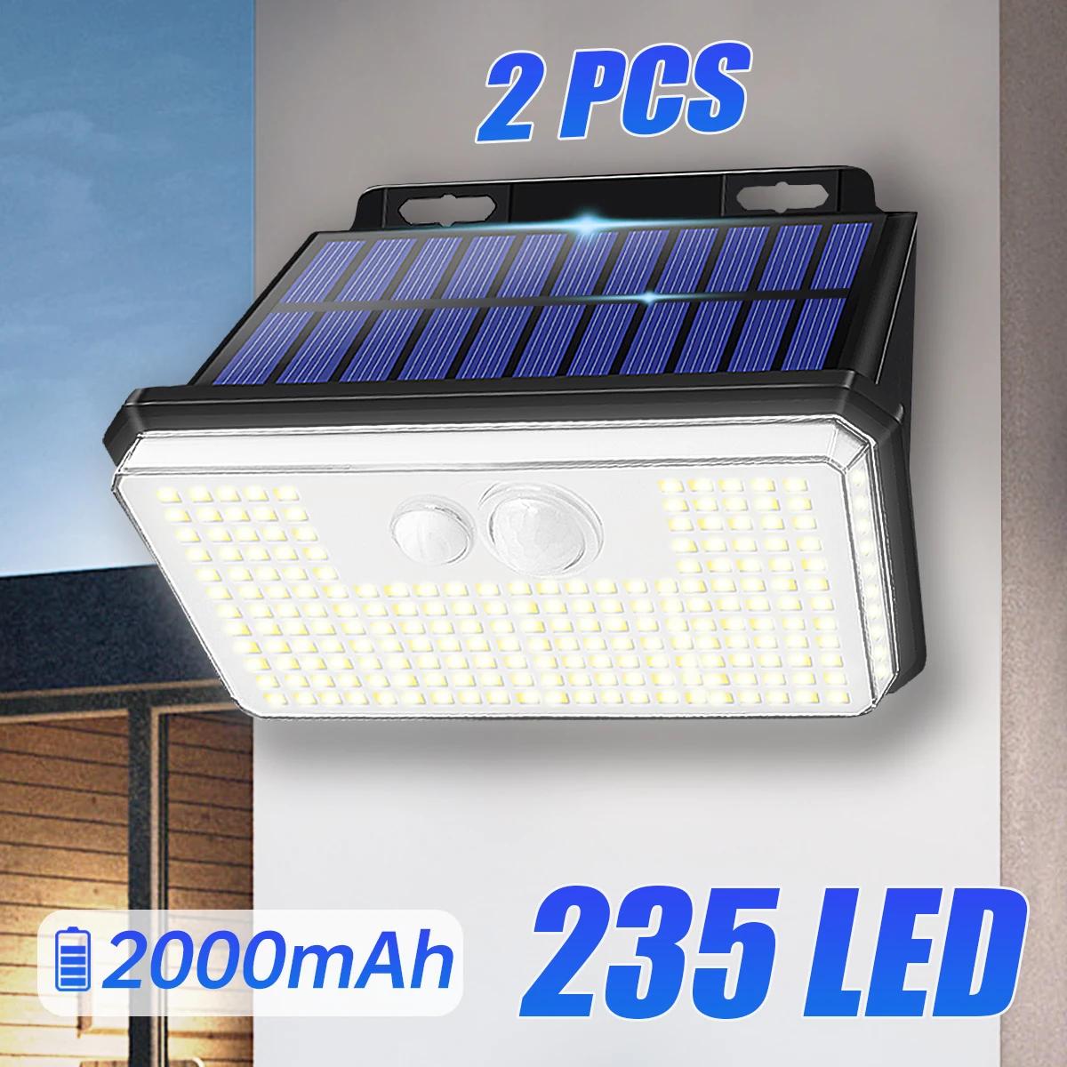 2 パック IP67 防水ソーラー屋外ガーデンライト超高輝度 178/235 LED モーションセンサーウォールライト太陽光発電セキュリティランプ