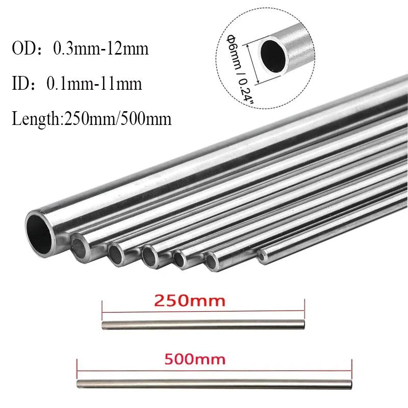 シームレスなステンレス鋼のガウンチューブ,0.3-12mm,id 0.1-11mm,長さ250mm, 500mm, 304mm,ステンレス鋼,1個,10個-1個