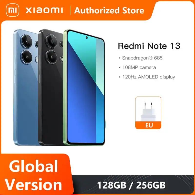 Xiaomi-redmi note 13グローバルバージョンsnapdragon®Amoled Displayスマートフォン、108MPカメラ、120hz、6.67 "、33w充電器、685