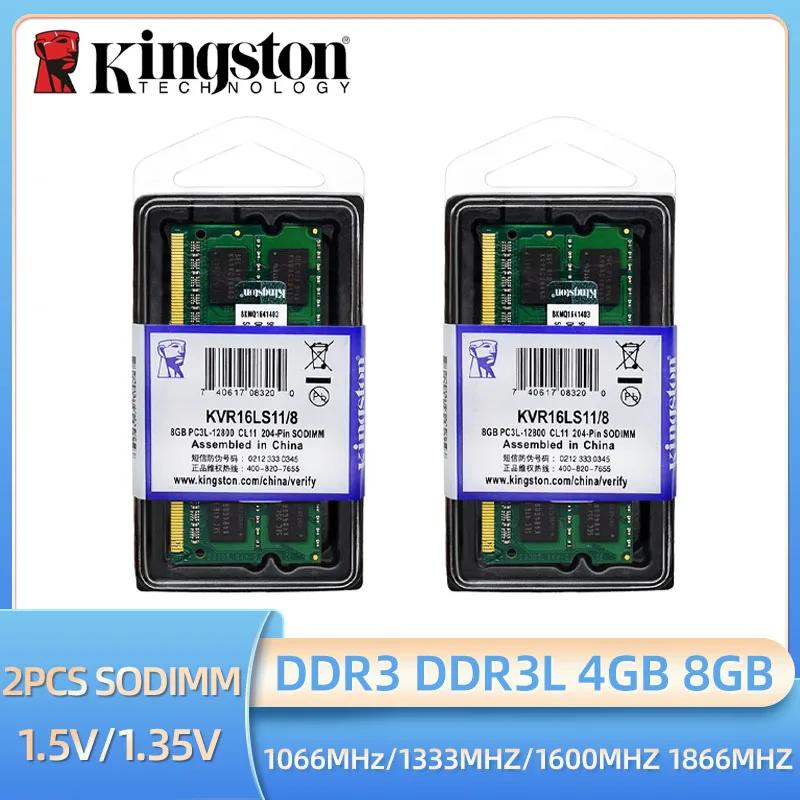 キングストン-デュアルチャネルラップトップコンピューター,ddr3l,ddr3,8GB, 4GB, 1066, 1333, 1600, 1866mhz,PC3-8500, 10600, 12800,,ノートブック,2個