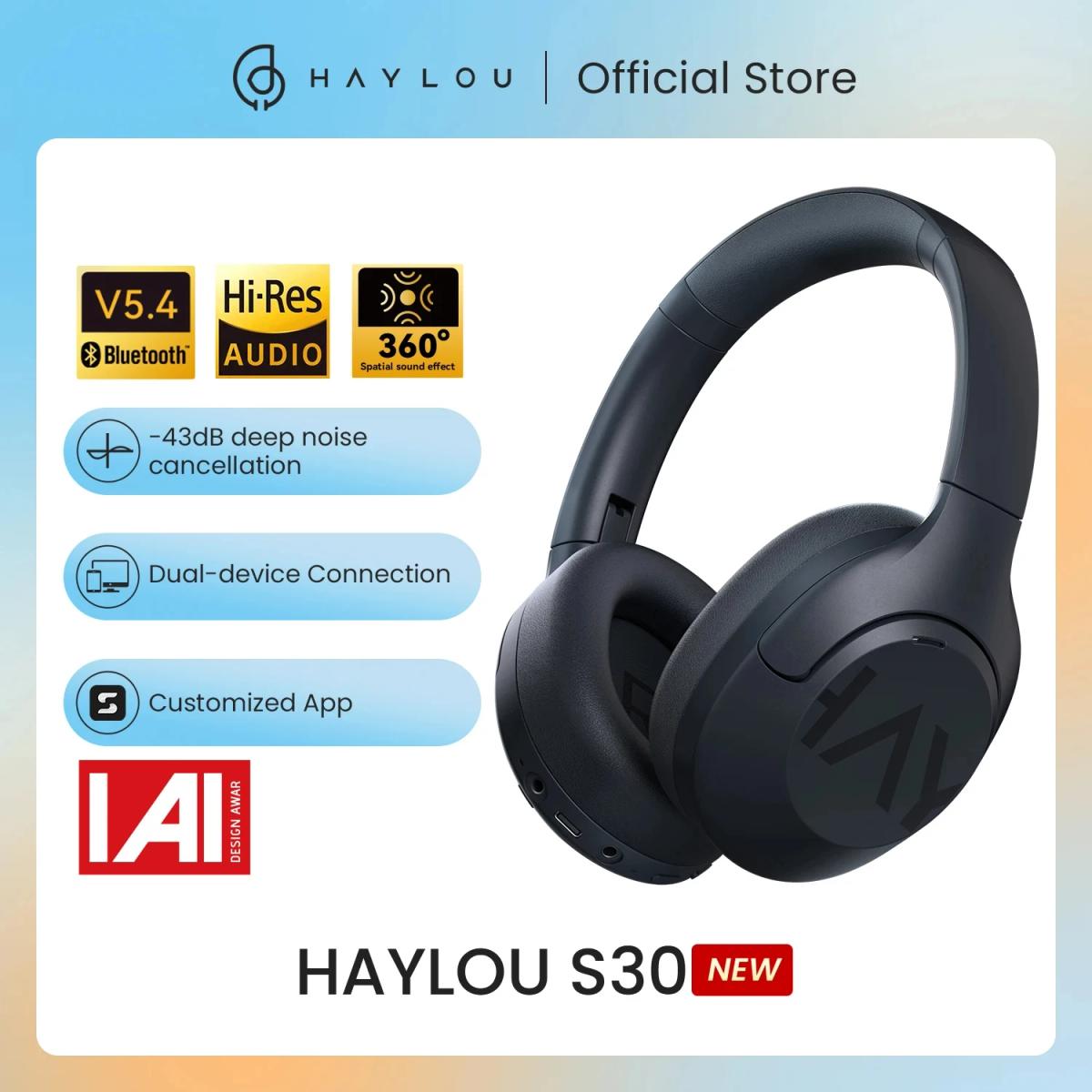 Bluetooth HAYLOU-S30ワイヤレスヘッドセット,アダプティブノイズキャンセリング,40mmドライバー,80時間の再生時間,Bluetooth 5.4,43db