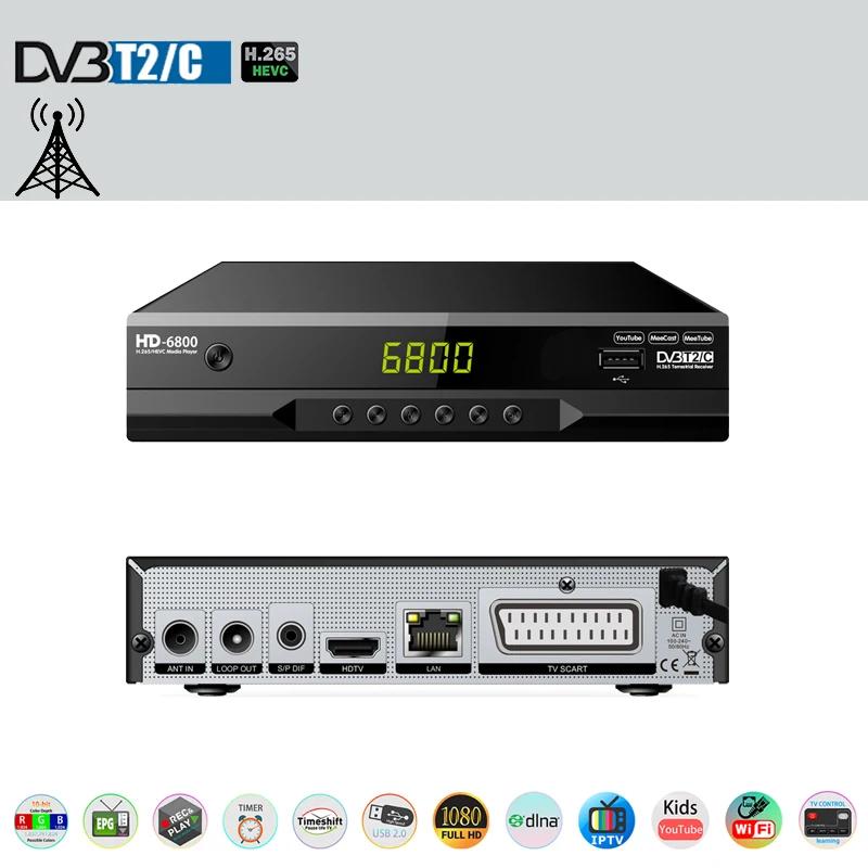 HD6800 dvb T2 DVB-C hevc 265デジタルtvチューナーDVB-T2 H.265 hdデコーダ地上波テレビ受信機epgセットトップボックスyoutube lan scart