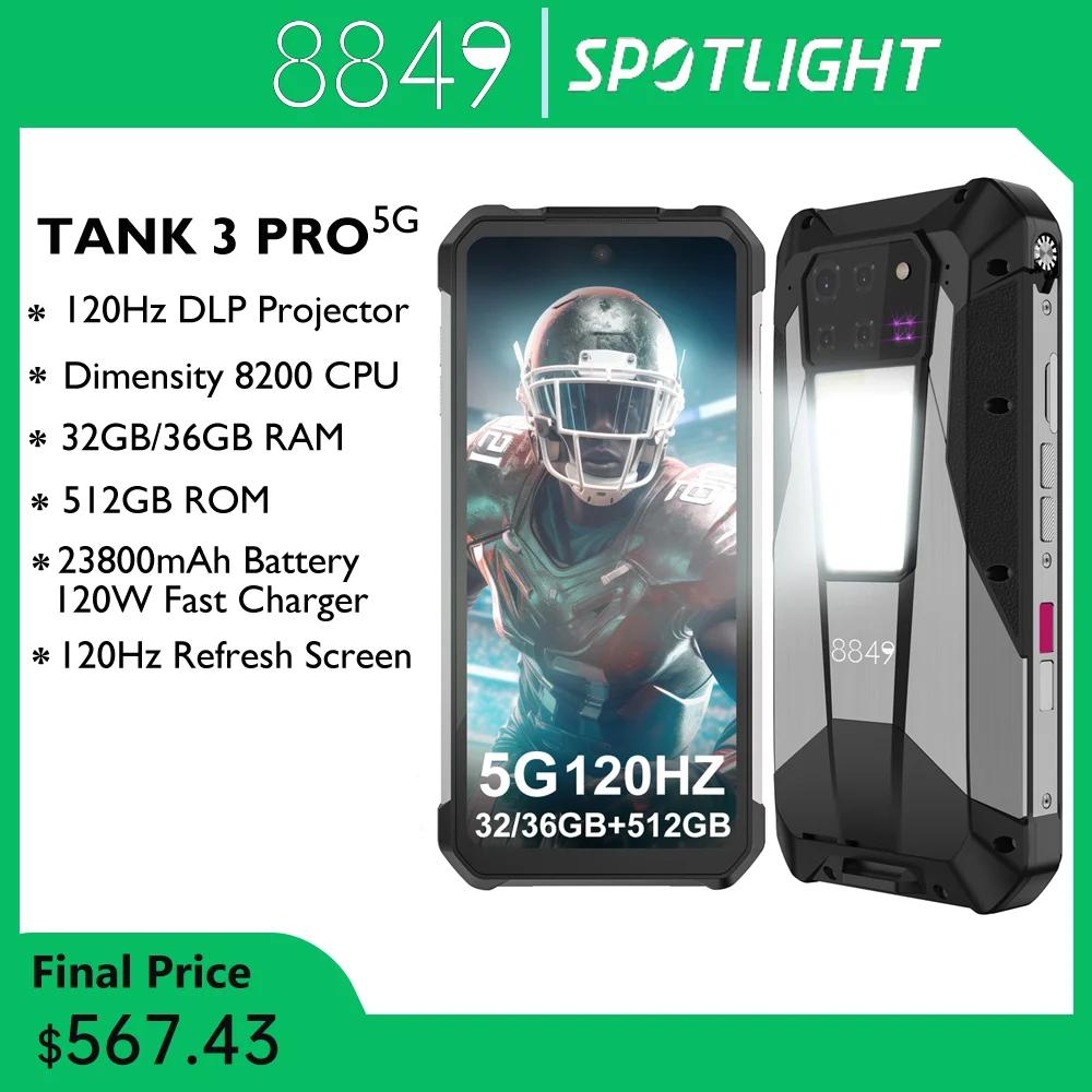 ユニヘルツ-頑丈なプロジェクター,スマートフォン,tank 3 pro,Android, 23800mah,32 GB, 36GB RAM, 512GB ROM, 5g,120W充電器,otg電話,8849