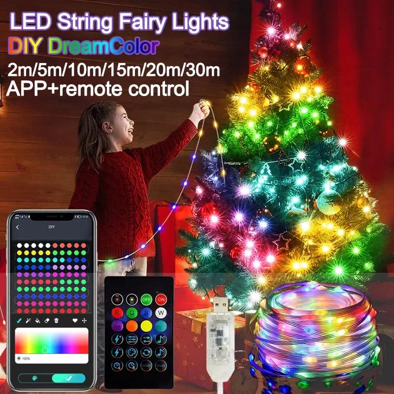 Dreamcolor Rgb Led ストリップ WS2812B Bluetooth スマートストリングフェアリーライトクリスマスガーランドライト防水パーティーカーテンルーム