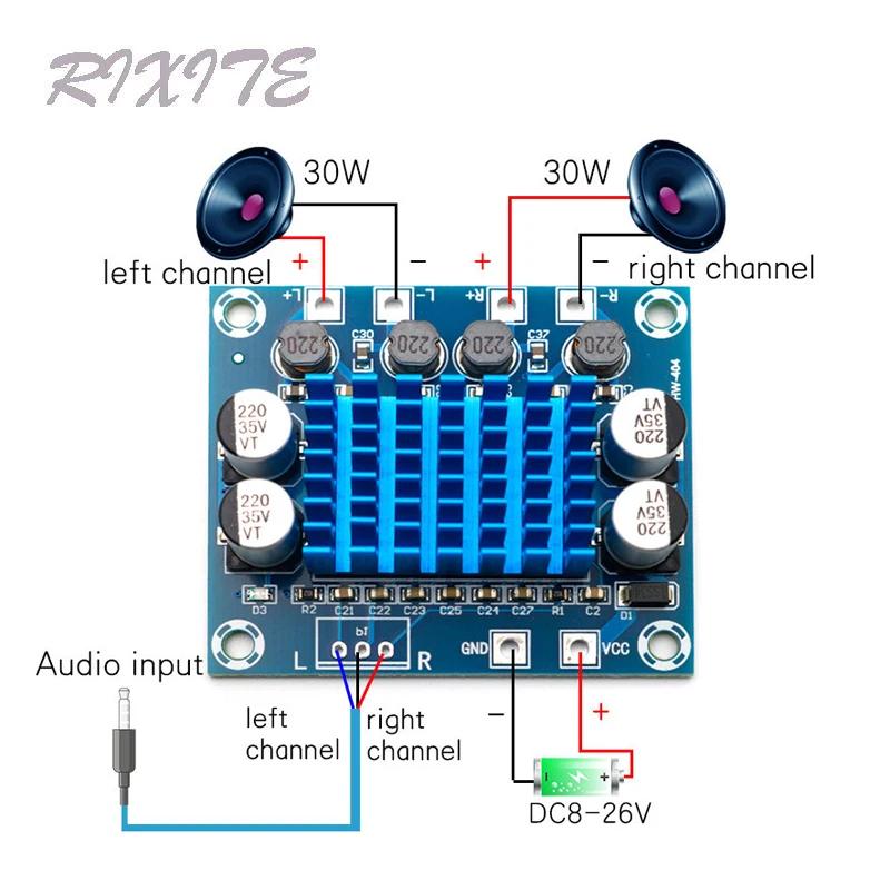 デジタルステレオオーディオアンプ,XH-A232 W 30W,デュアルチャネル,12v 24v,アンプボード8-26v dc