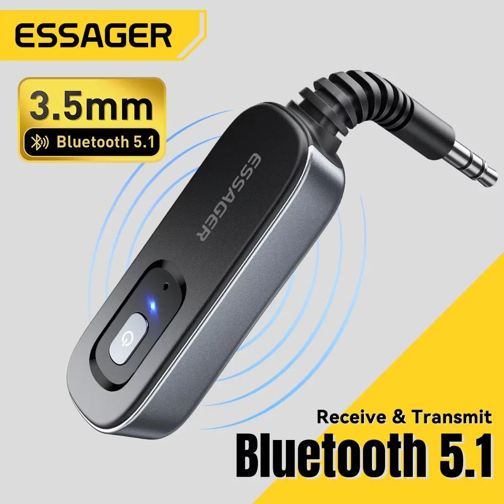 Essager-Bluetooth 5.1オーディオレシーバー、送信機、3.5mm、マイク付き3.5、ステレオ音楽、PC、テレビ、車のスピーカー用のワイヤレスアダプター