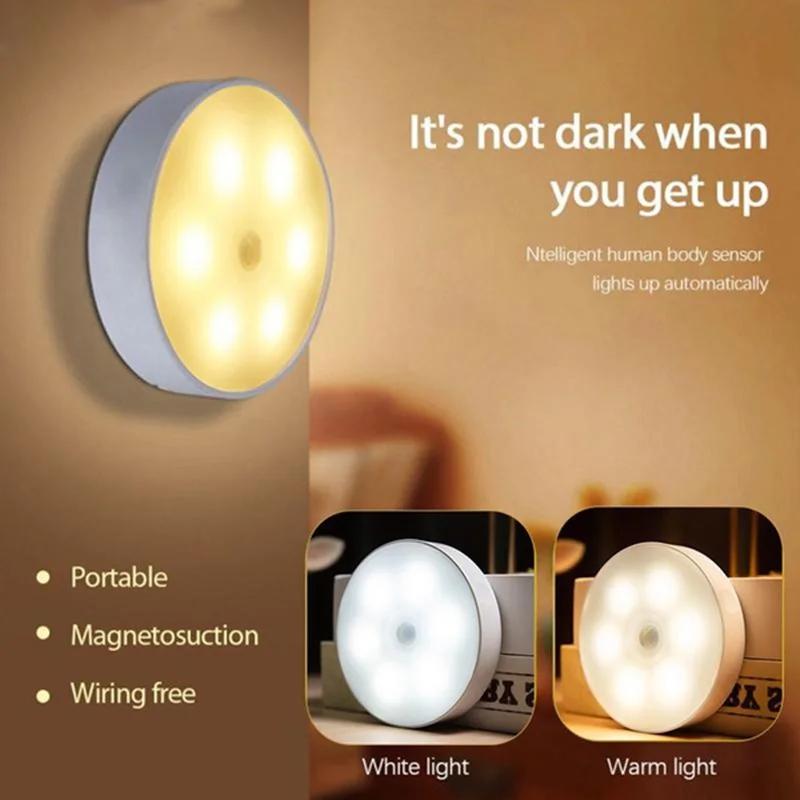 モーションセンサーライト LED USB 常夜灯充電式ランプ寝室階段廊下ワードローブ食器棚照明用
