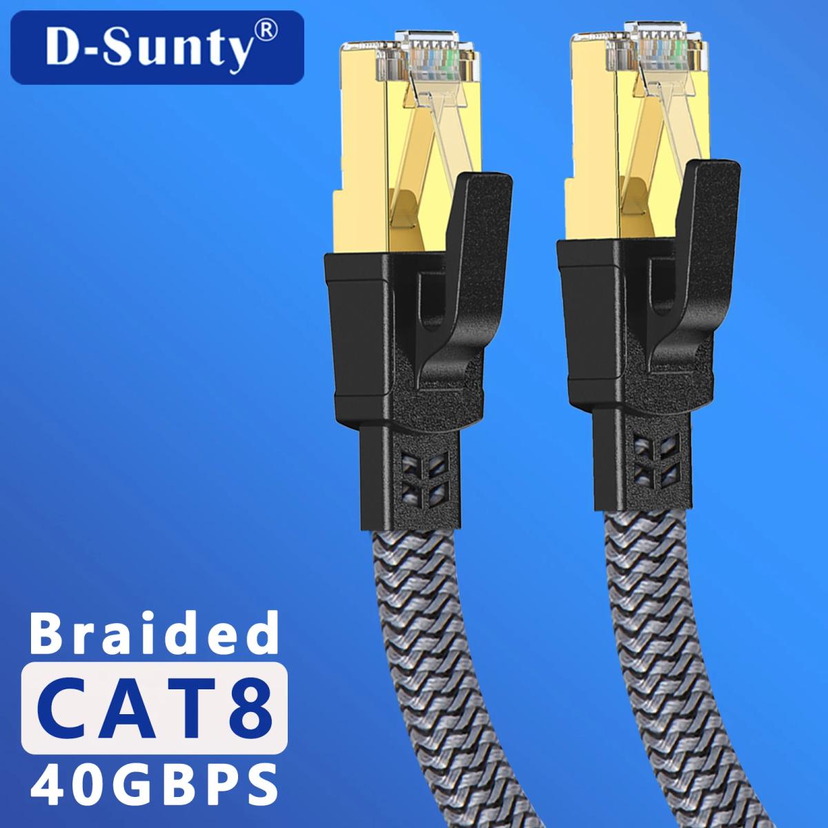 D-sunty-ナイロン編組ネットワークコード,cat8イーサネットケーブル,pcモデム,ラップトップ,5ルーター,rj45フラットケーブル,猫8, 40gbps