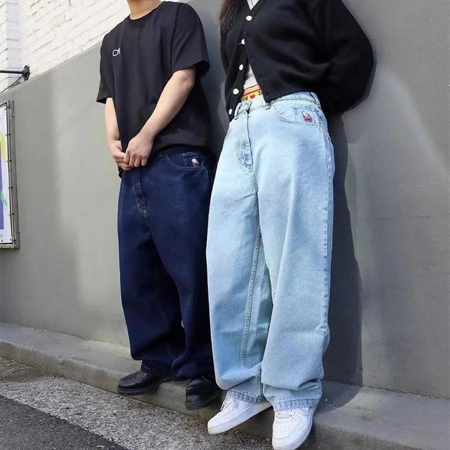 男性と女性のための刺denimデニムバギージーンズ,シンプルなストリートウェア,y2k,トレンディ,レジャー,大きな男の子