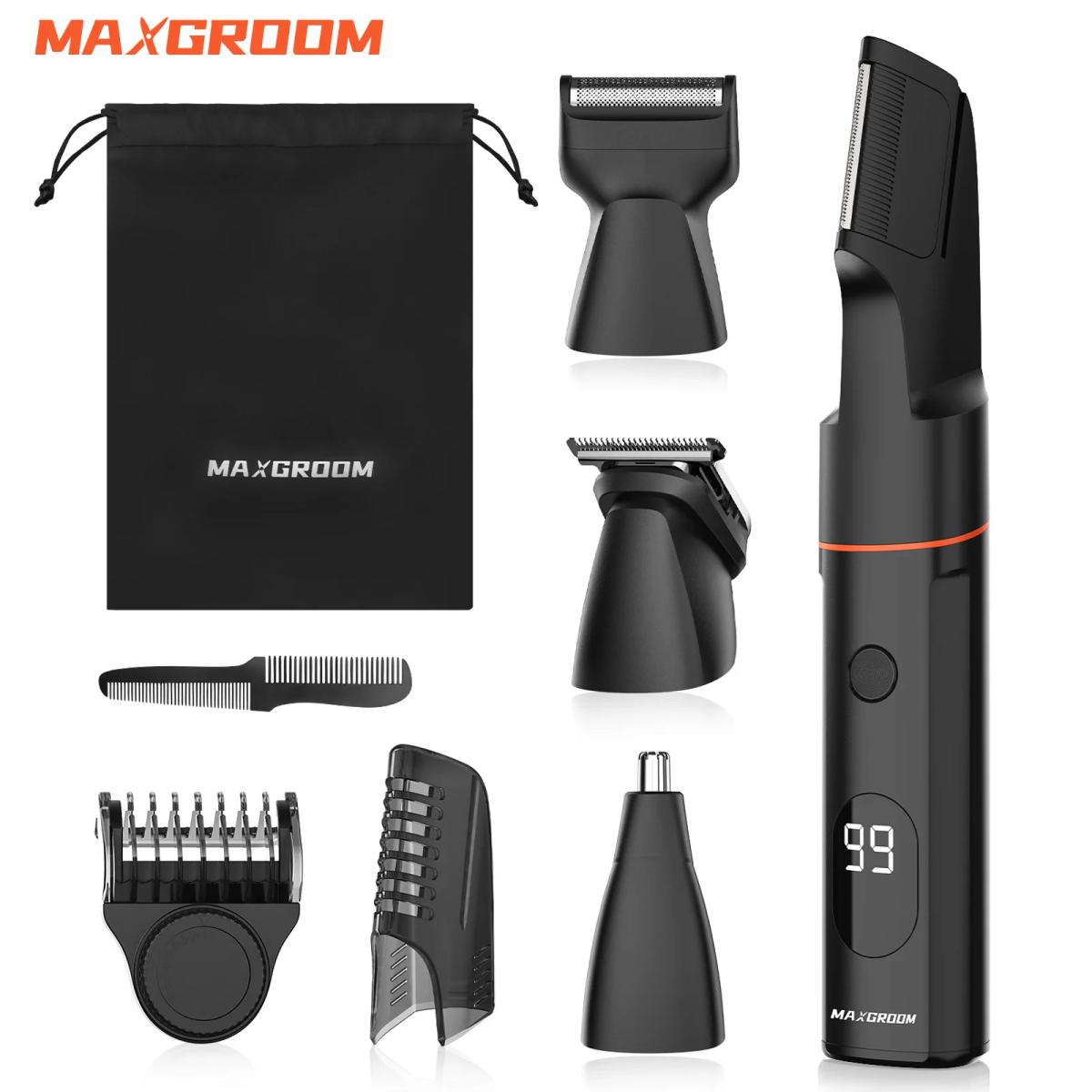 Maxgroom-男性用ボディヘアトリマーキット、陰部ヘアシェーバー、鼻とひげトリマー、電気ipx6防水股間シェーバー、4 in 1