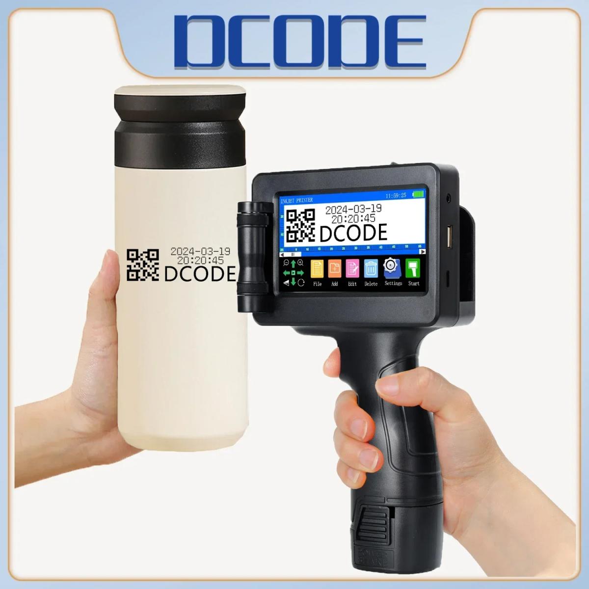 Dcodeポータブルハンドヘルドインクジェットプリンター、画像印刷機、QRバーコードプリンター、バッチ番号、ロゴ画像、日付、1755プラス、12.7mm