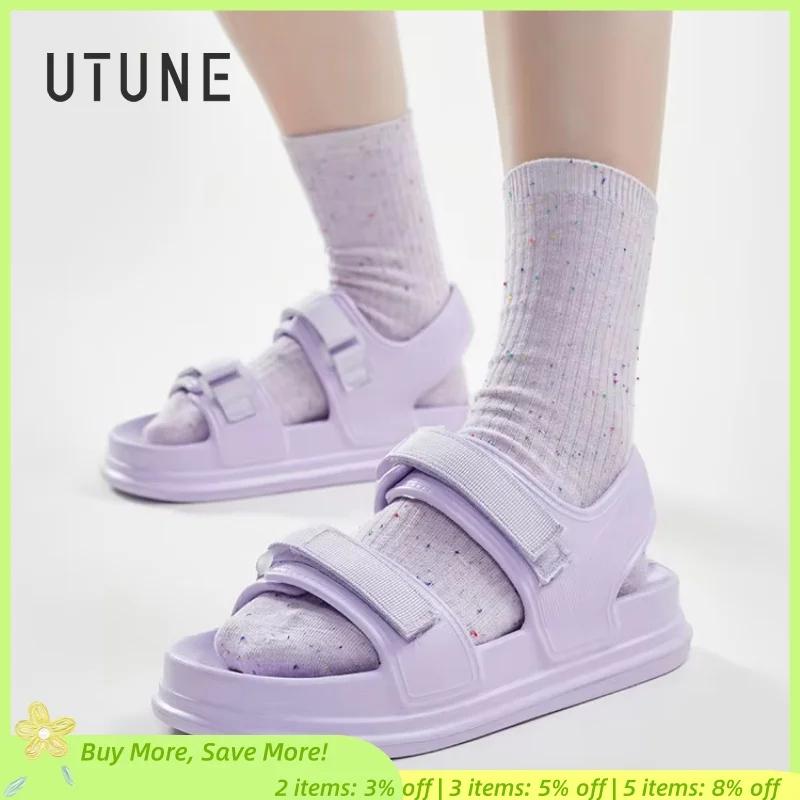 UTUNE ファッションパッチ女性のサンダル夏の快適なプラットフォームシューズビーチ外紫スライド厚い底ノンスリップスリッパ