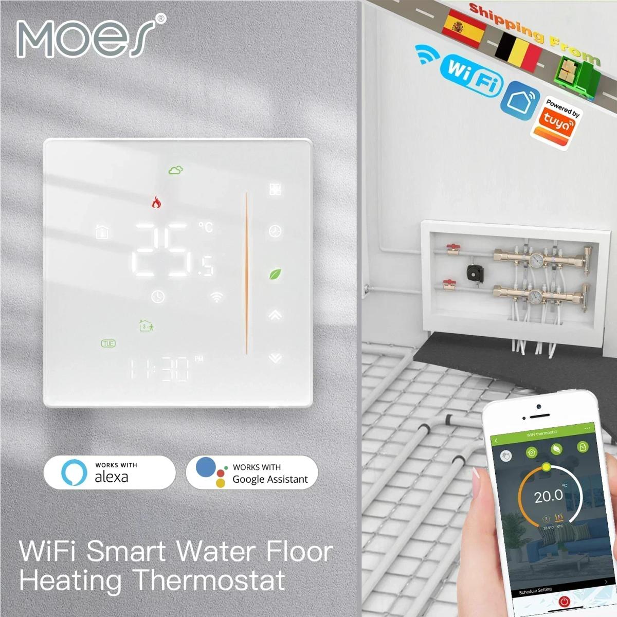 Moes WiFi 水/電気床暖房 サーモスタット 水ガスボイラー 温度調節 Tuya/Smart Life APP Alexa Google Voice