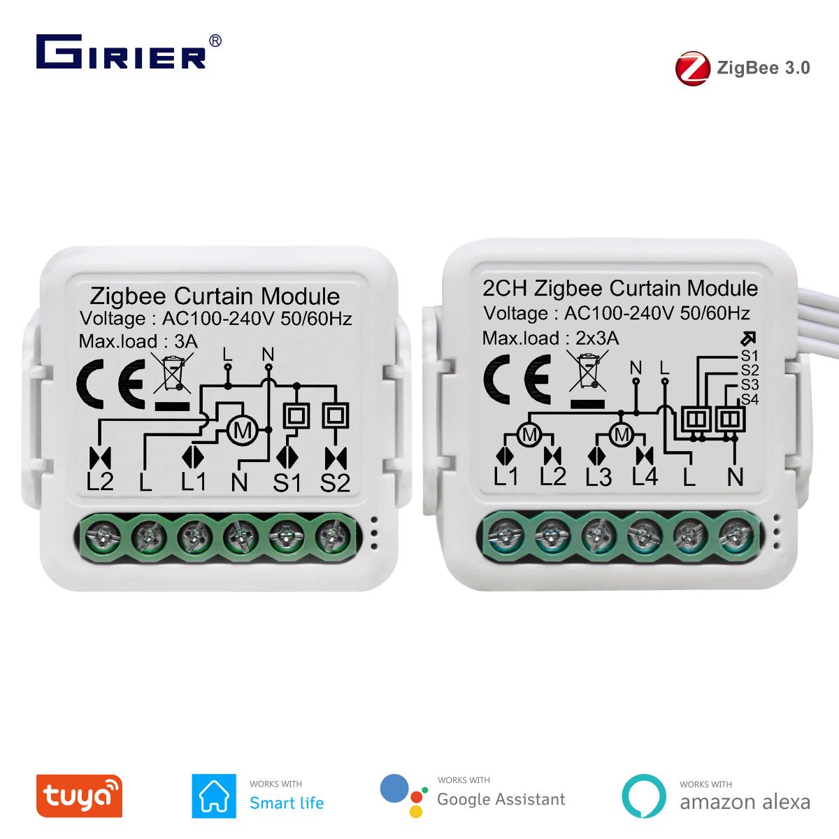 Girier tuya zigbee 3.0-スマートカーテンスイッチ,ローラーシャッターモジュール,電気モーター,1/2入力,alexa googlehomeで動作