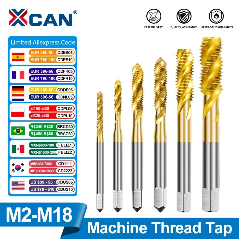 Xcan hss鋼ねじタップチタンコーティングされたスパイラルメトリックねじタップM2-M18機プラグタップHSS6542スレッディングツールタップドリルビット