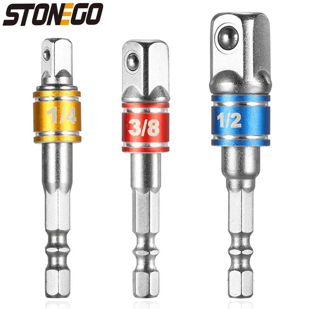 Stonego 1pc/3pcs六角シャンクドリルソケットアダプターセットインパクトドライバー用-正方形のソケットドリルビットバーエクステンション、1/4 "、3/8" 、1/2"