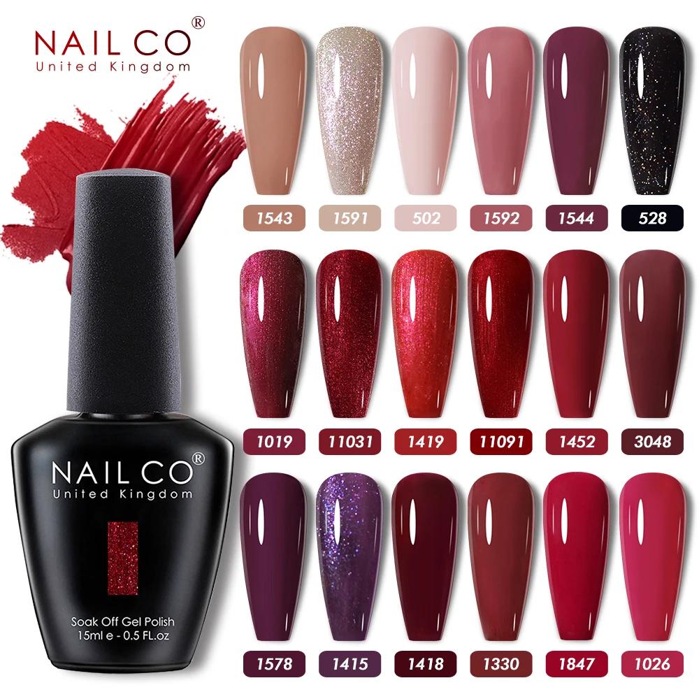 Nailco-半永久的ジェルネイルポリッシュ、ハイブリッドワニス、黒と赤の色、ネイルアート、ネイル用品専門家のため、uv、15ミリリットル