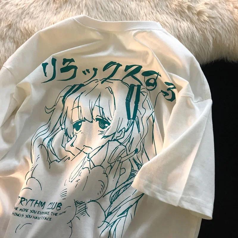 レディースプリントTシャツ,日本のカワイイプリントTシャツ,ファッショナブルなストリートウェア,原宿グランジトップ