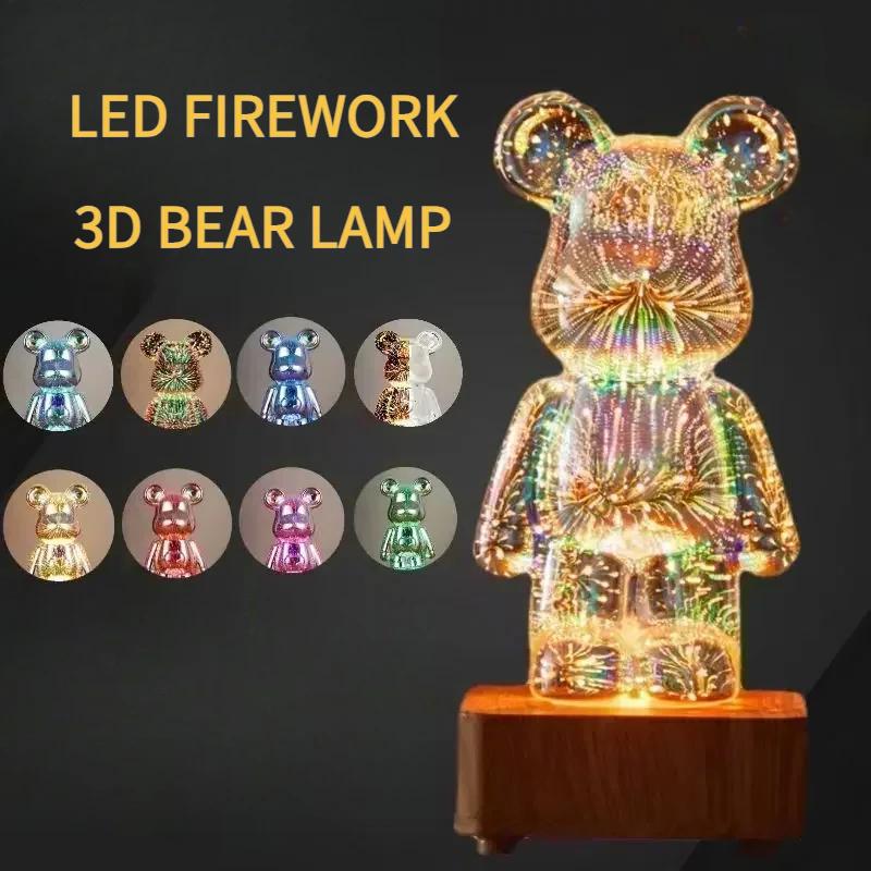 LED 3D クマ花火ナイトライト USB ルーム装飾アンビエントライト子供部屋の寝室の装飾に最適
