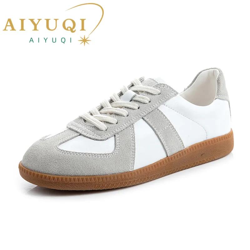 AIYUQI 女性のスニーカー 2025 新本革レディース道徳トレーニングシューズカジュアル春フラットシューズ女性