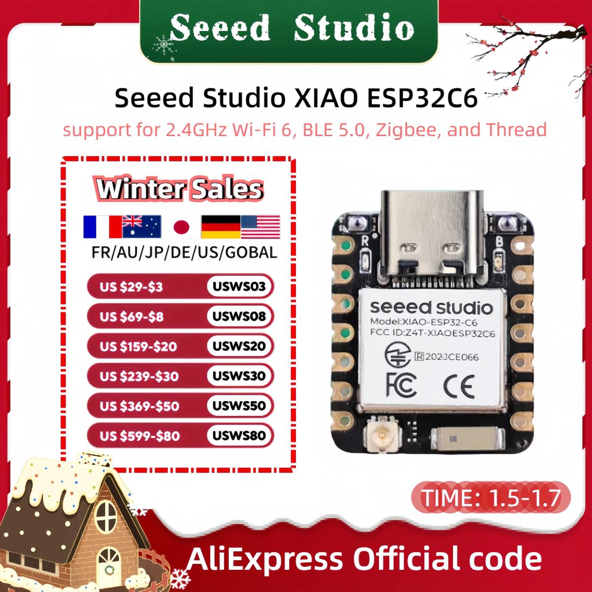 ミニ開発ボード,wifi6,ble5.3,zigbeeスレッド,aws iot,Microsoft insta raker,wifi6,XIAO-ESP32C6 ghz,802.15.4,2.4