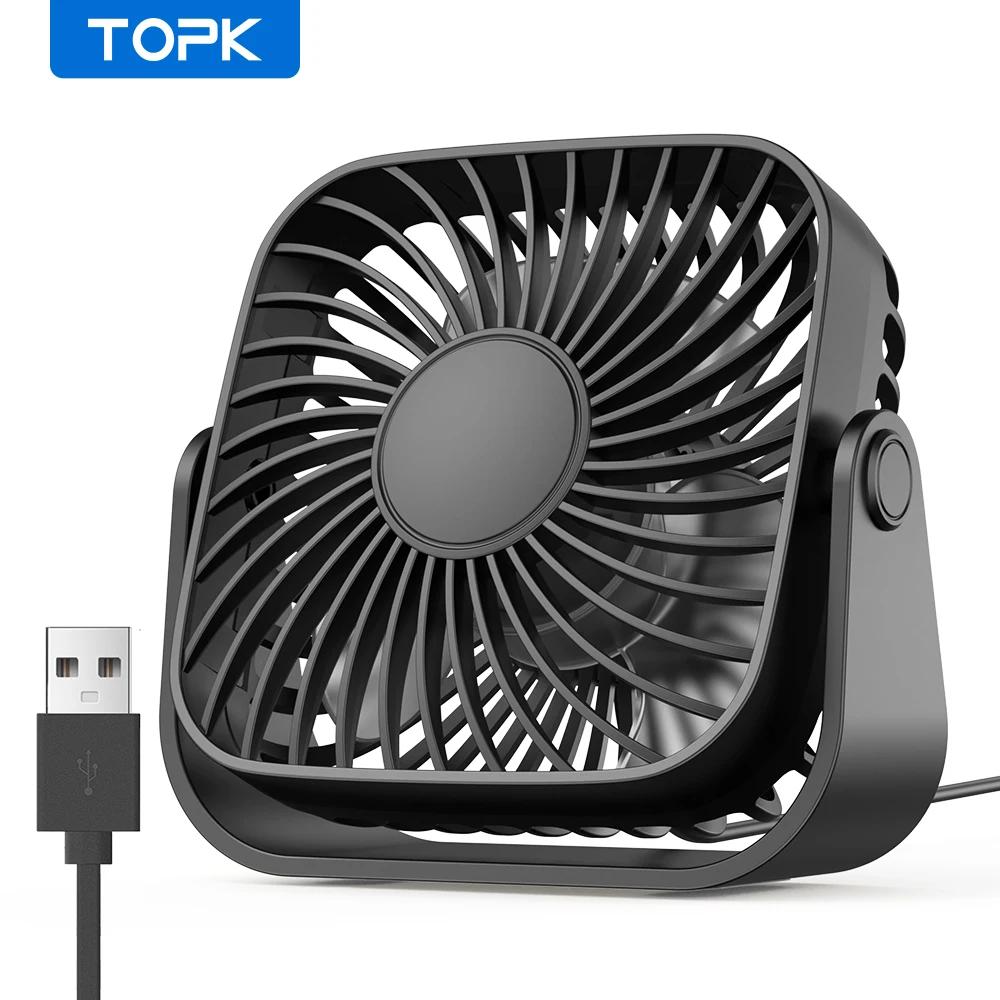 Topk-ミニポータブルファン,360 ° 回転ヘッド,USB,3スピード,小型風,家庭,オフィス,テーブル,デスクトップ用