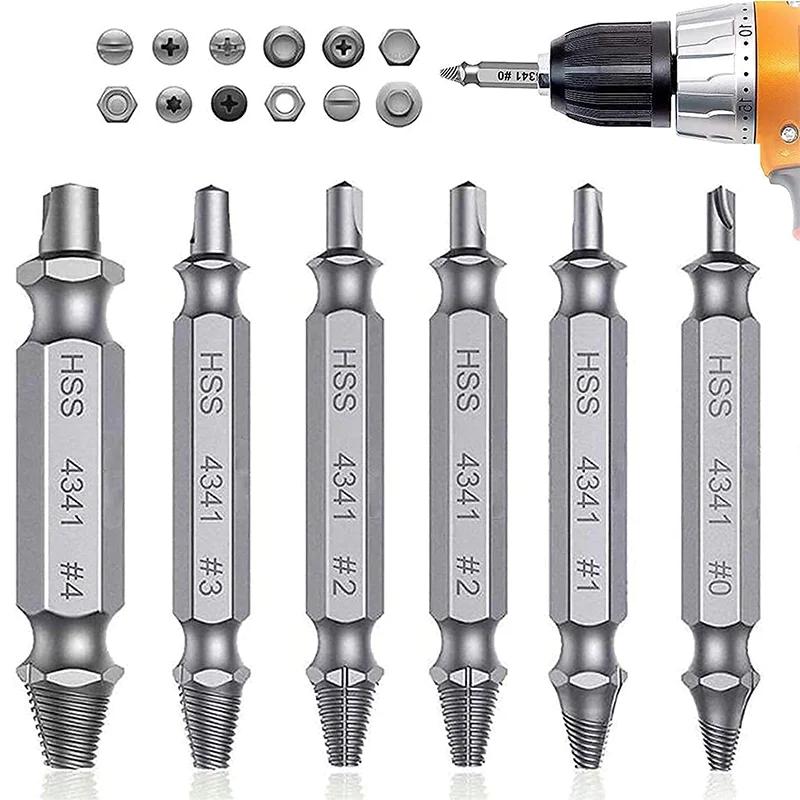 破損したスクリューエクストラクター,ボルト抽出器付きボルト取り外しキット,解体ツールを簡単に使用できます,6個