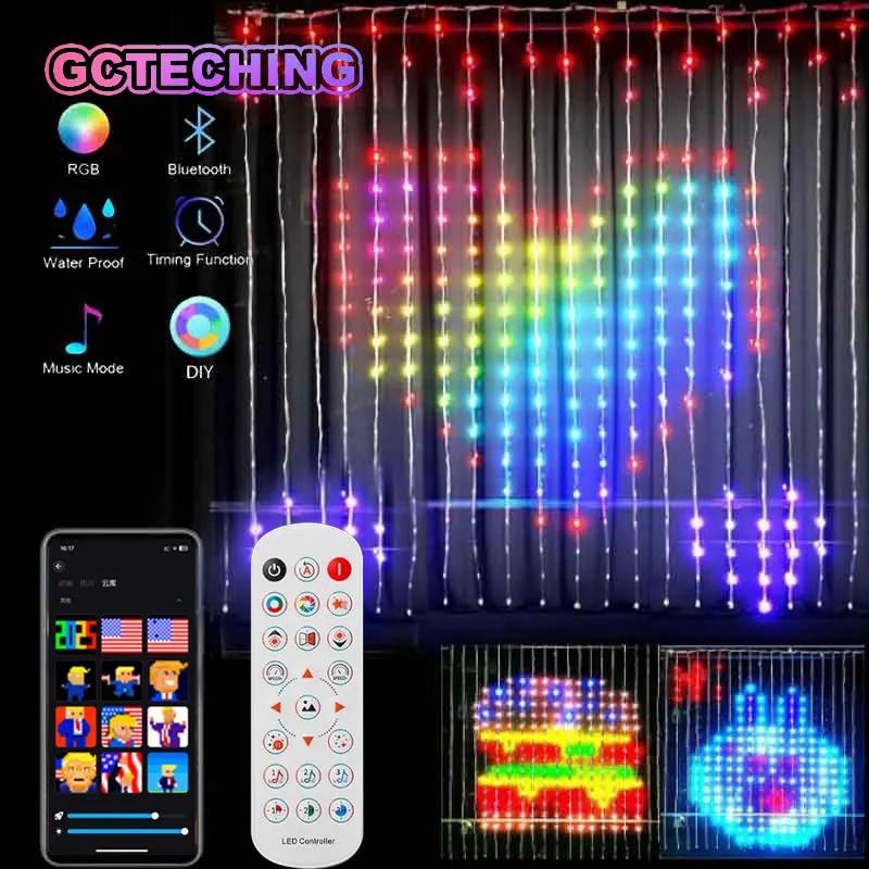 400LED スマートカーテンライト Bluetooth アプリ LED ストリング RGB フェアリーライト DIY 音楽変更ディスプレイ窓寝室の装飾