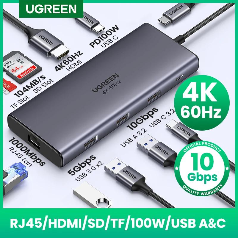 MacBook,iPad Pro, Air m2,m 1,コンピューターアクセサリ用のUGREEN-USBタイプCハブ,10gbps,4k60hz,hdmi2.0,rj45,pd,100wアダプター