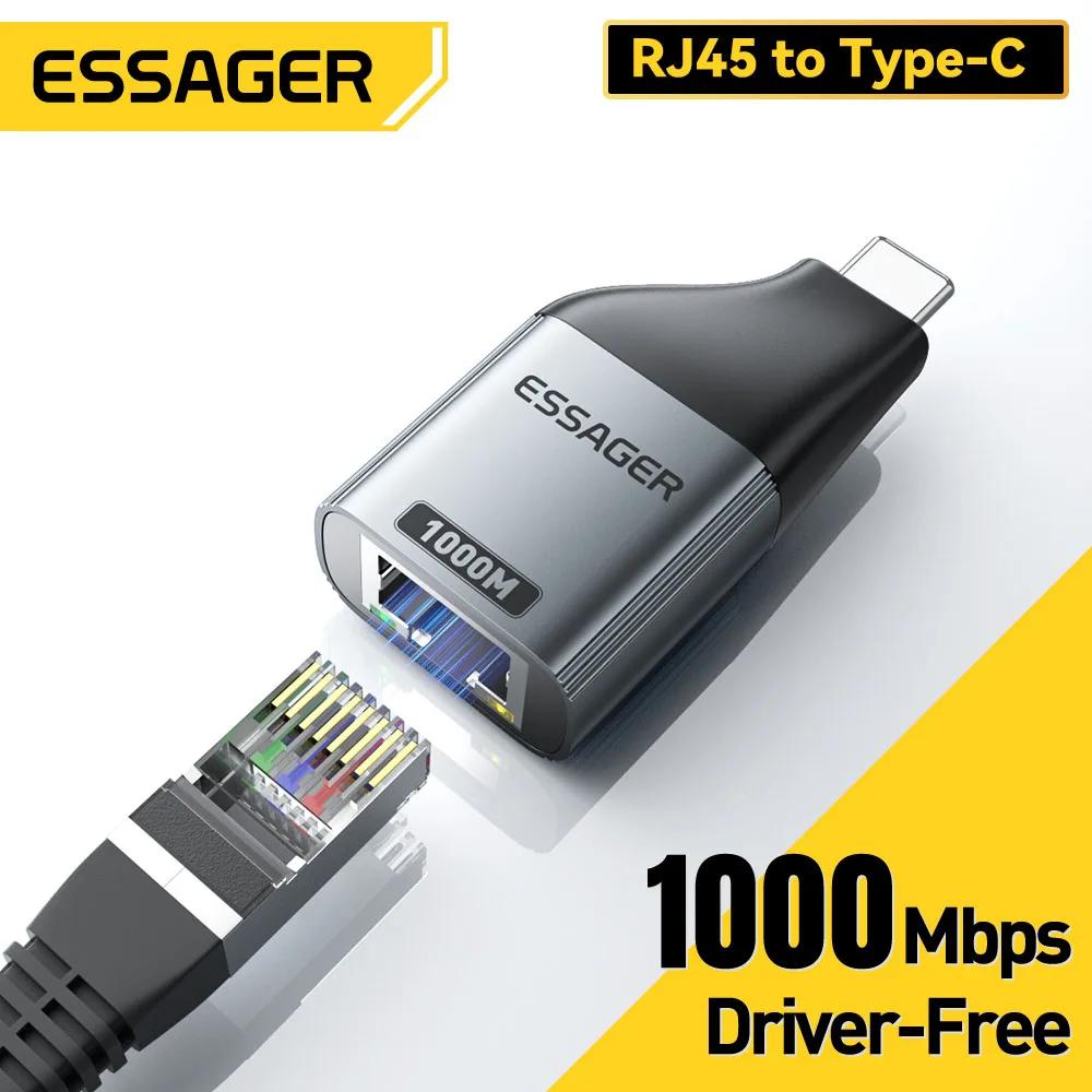 Essager-c toイーサネットアダプター,macbookラップトップ用の高速rj45からtype-cアダプター,有線ネットワークカード,100 Mbps, 1000Mbps